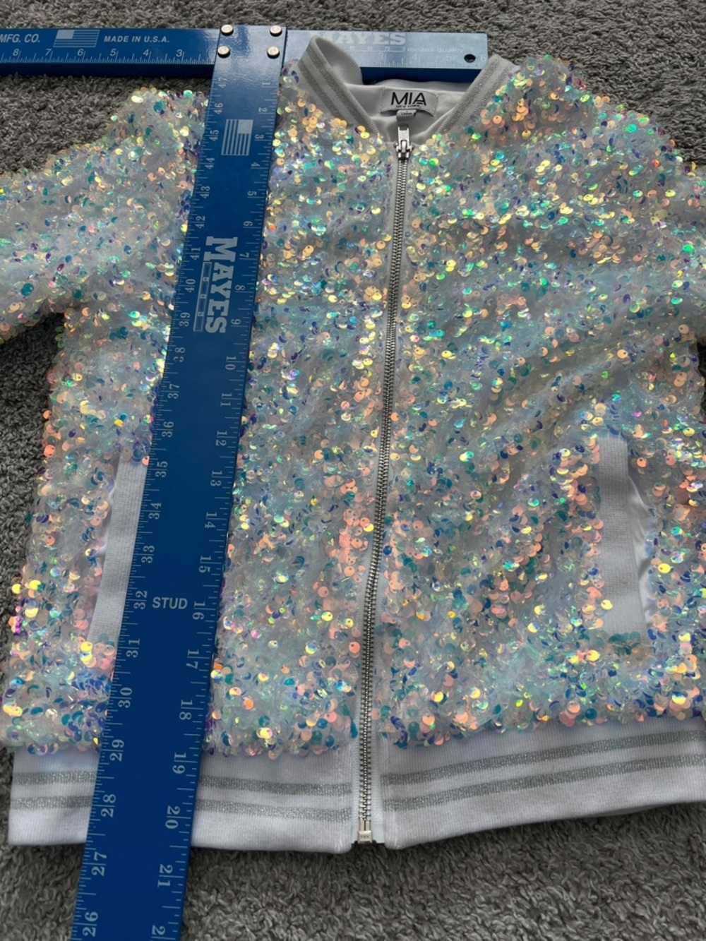 MIA New York White Holographic Iridescent Sequin Sparkle Bomber Jacket - Size L - Picture 4 of 11